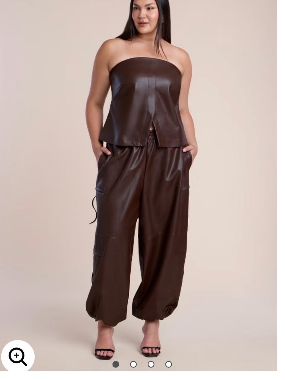 Eloquii Strapless Brown Faux-Leather Two Piece Set